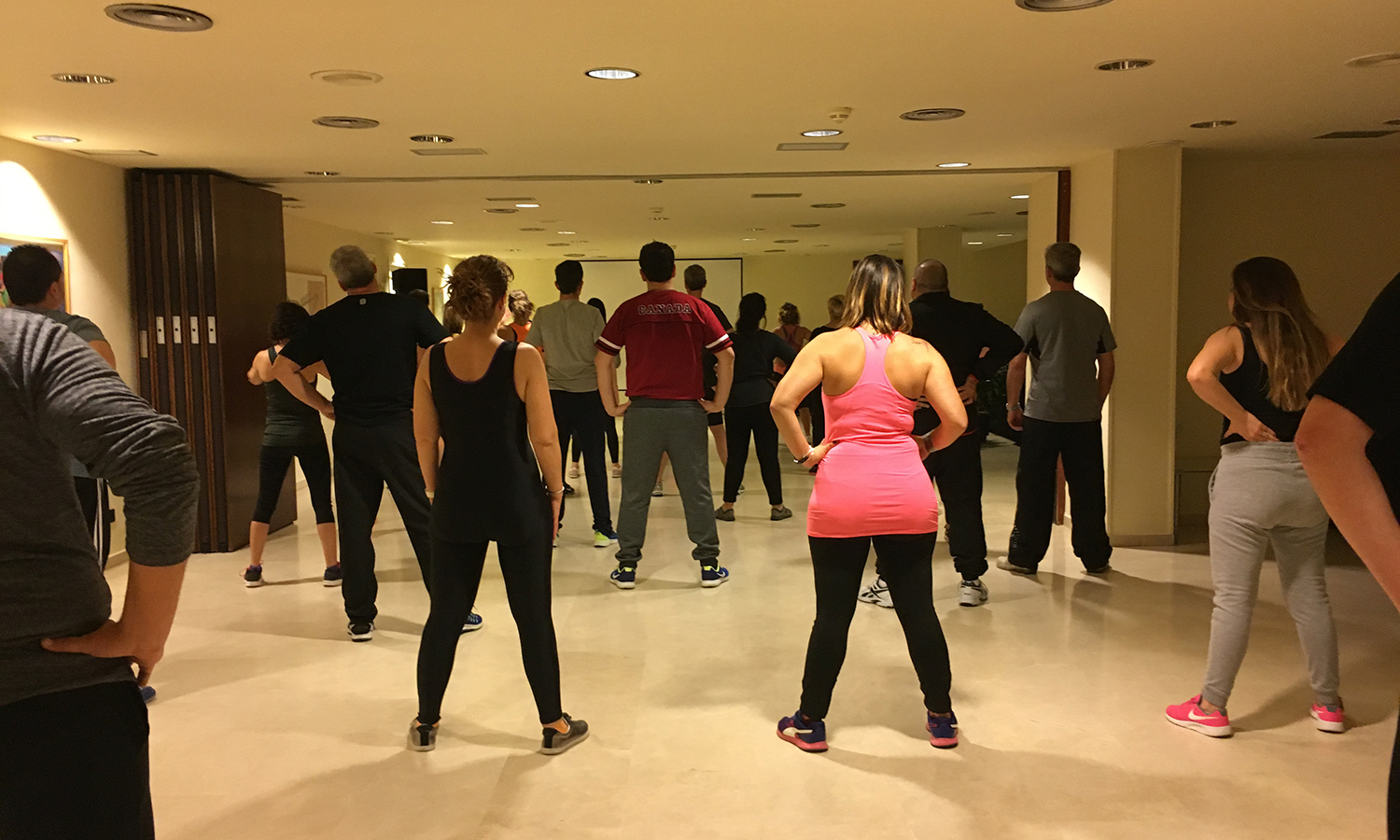 Algunos de los participantes a la sesión de Tai Chi Kung realizando un ejercicio durante la Convención 2018 de Conversia